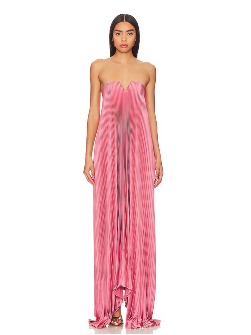L’IDEE x REVOLVE Black Tie Pink Strapless Pleated Gown